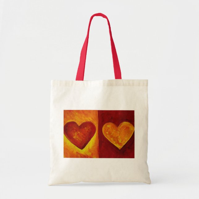 Bolso De Tela Tote de corazón abstracto rojo y Naranja (Frente)
