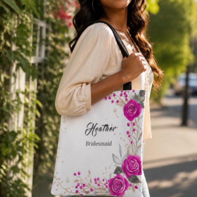 Bolso De Tela Tote de dama de honor rosa y blanco (Subido por el creador)