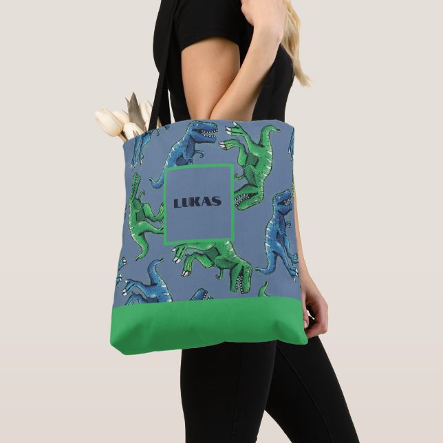 Bolso De Tela Tote de dinosaurios impreso de Allover personaliza (Detalle)