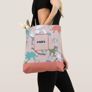 Bolso De Tela Tote de dinosaurios impreso de Allover personaliza