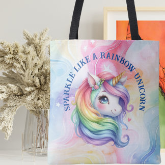 Bolso De Tela Tote de diseño colorido de Rainbow Unicorn