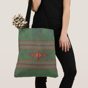 Bolso De Tela Tote de diseño geométrico verde del suroeste de