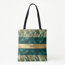 Tote de diseño verde azulado y dorado
