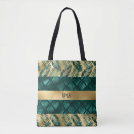 Bolso De Tela Tote de diseño verde azulado y dorado