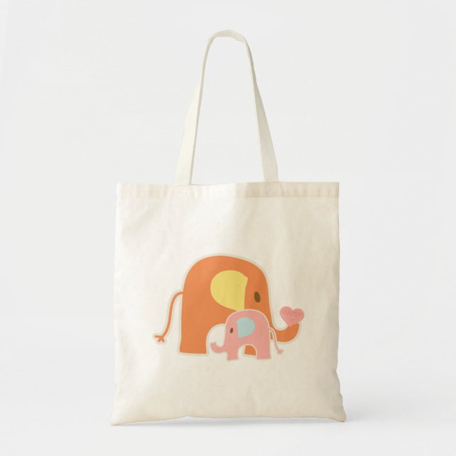 Bolso De Tela Tote de Elefante Bebé Rosa (Frente)