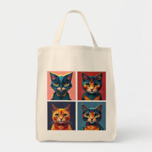 Bolso De Tela Tote de estilo geométrico de cuatro paneles de mod