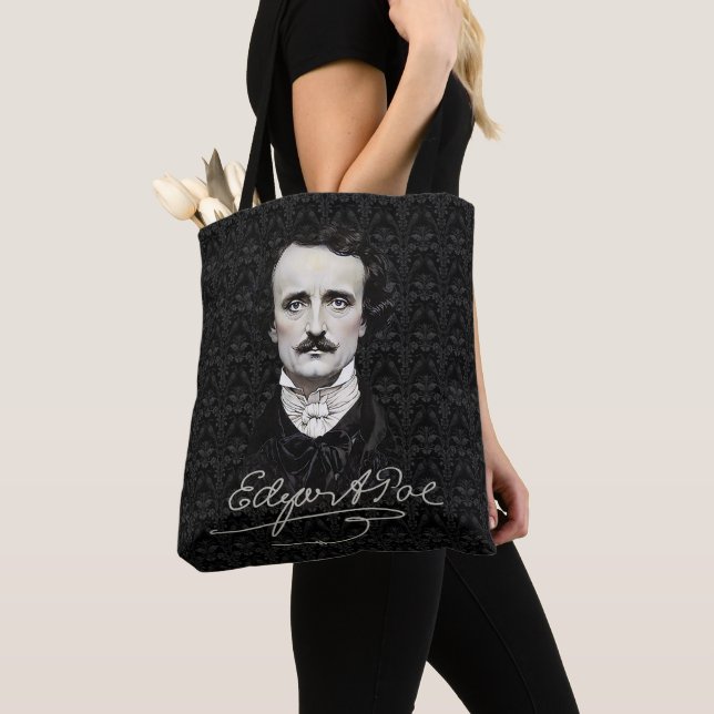 Bolso De Tela Tote de firma Edgar Allan Poe Gothic Halloween (Detalle)