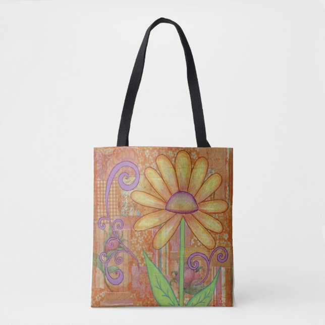 Bolso De Tela Tote de flor naranja (Anverso)