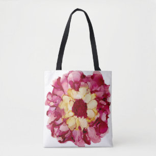 Bolso De Tela Tote de flores abstractas rojas y amarillas