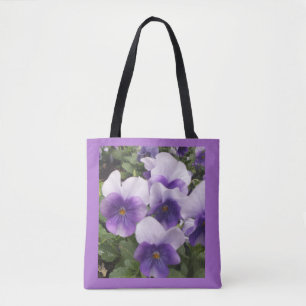 Bolso De Tela Tote de flores moradas de pansies florales