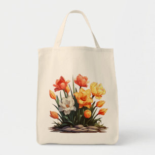 Bolso De Tela Tote de Flores Vibrantes