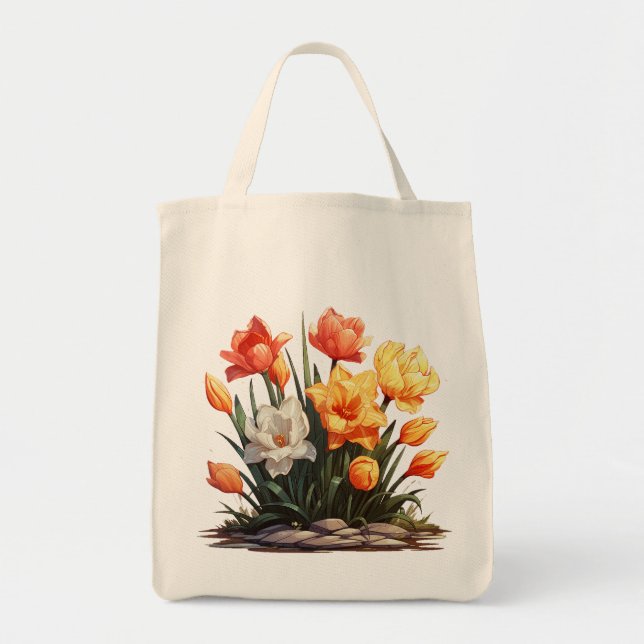 Bolso De Tela Tote de Flores Vibrantes (Frente)