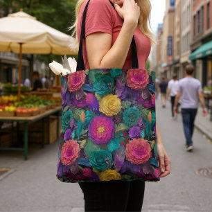 Bolso De Tela Tote de flores y flores salvajes y vibrantes
