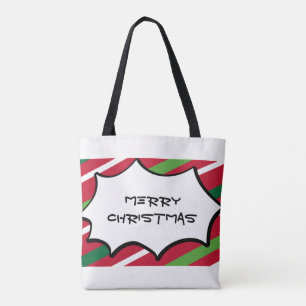 Bolso De Tela Tote de franja roja y verde