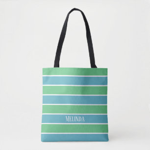 Bolso De Tela Tote de franjas azul y verde