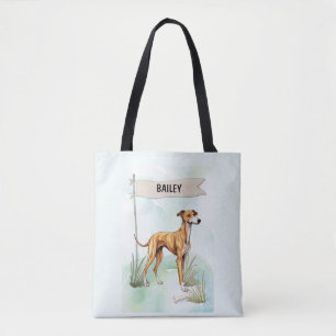 Bolso De Tela Tote de Galgo con Acuarela Personalizado