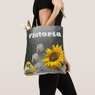 Bolso De Tela Tote de gatitos florales de oso polar con girasol