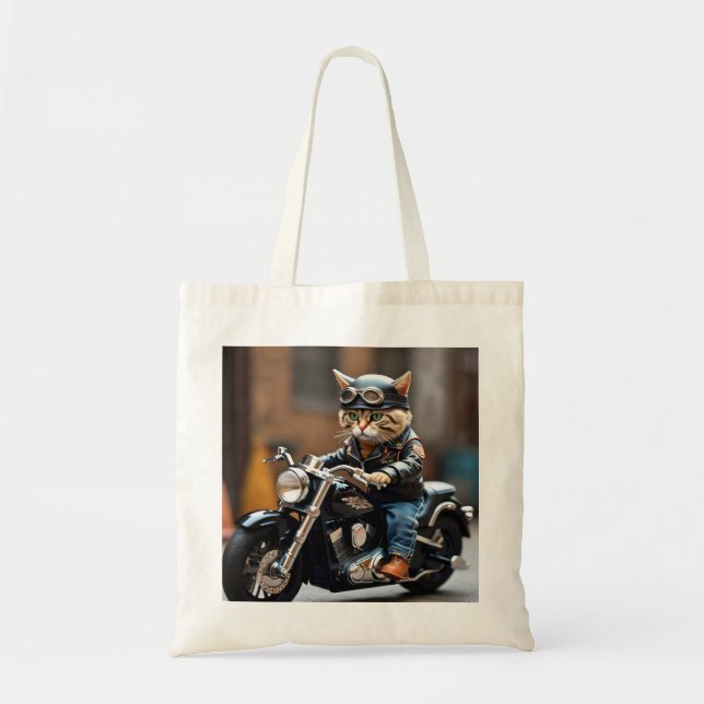 Bolso De Tela Tote de gatos de motociclismo caprichoso (Frente)