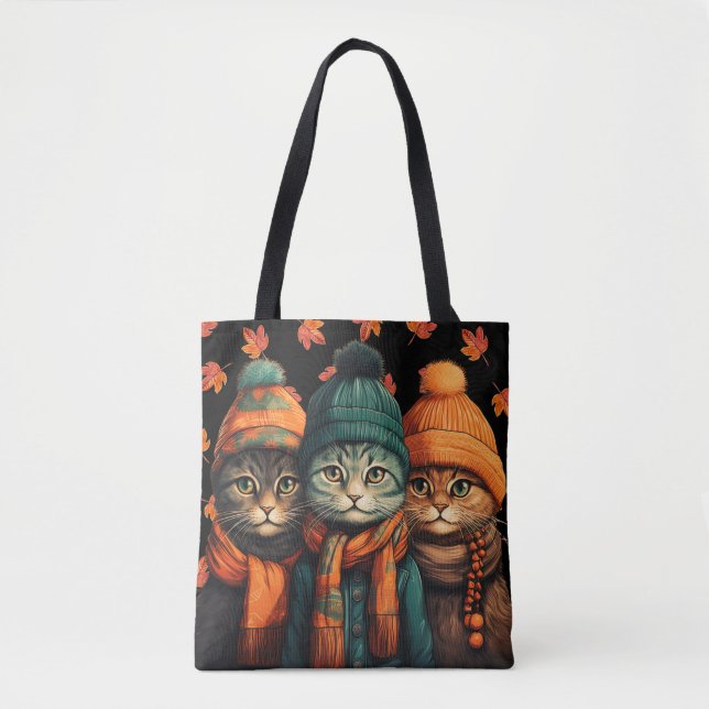 Bolso De Tela Tote de gatos de otoño feliz (Anverso)