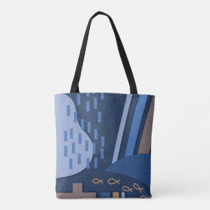 Bolso De Tela Tote de geometría azul profundo