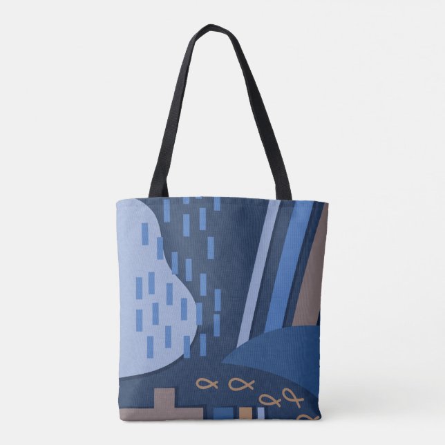 Bolso De Tela Tote de geometría azul profundo (Reverso)