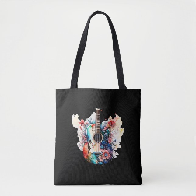 Bolso De Tela Tote de guitarra floral (Anverso)