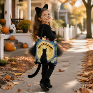 Bolso De Tela Tote de Halloween de gato negro al estilo de Van G