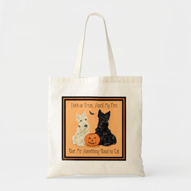 Bolso De Tela Tote de Halloween de Scottish Terrier (Frente)