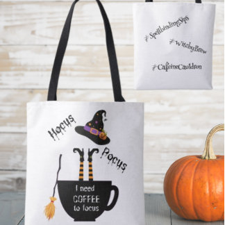 Bolso De Tela Tote de Halloween enfoca el café en Hocus