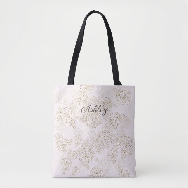 Bolso De Tela Tote de hombro de rosas rosadas personalizado (Anverso)