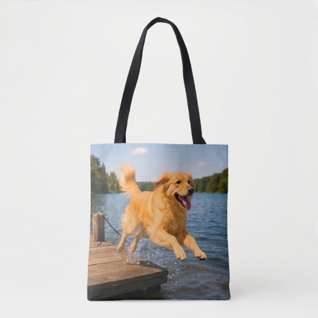 Bolso De Tela Tote de hombro elegante de Golden Retriever (Anverso)
