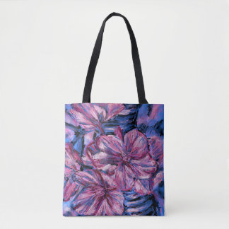 Bolso De Tela Tote de hombro, flores de cerezo azul