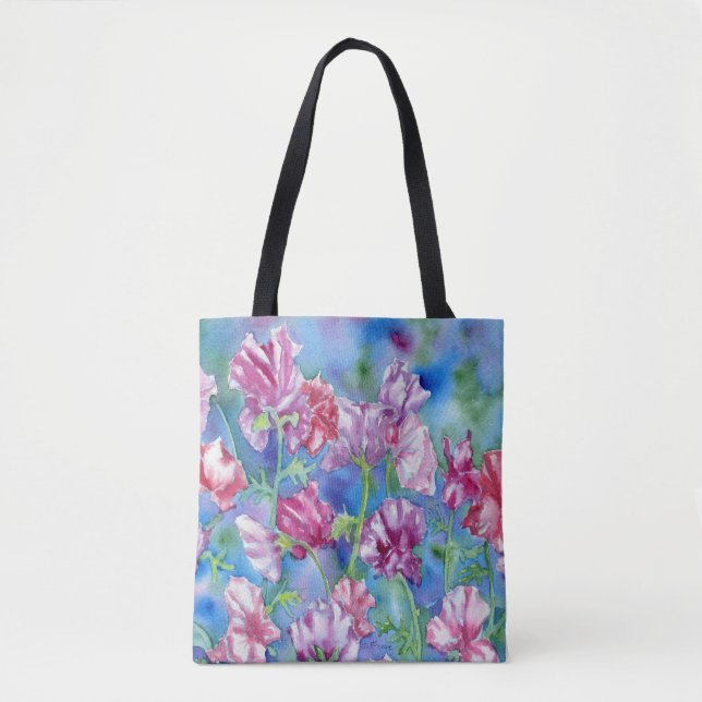 Bolso De Tela tote de hombro "Garden Sweet Peas" (Anverso)