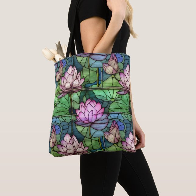 Bolso De Tela Tote de Hombro Lotus de Cristal Manchado (Detalle)
