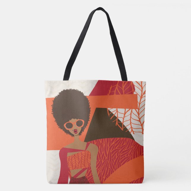 Bolso De Tela Tote de hombro naranja, rojo y marrón (Anverso)