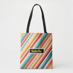 Bolso De Tela Tote de hombro retro a rayas personalizado