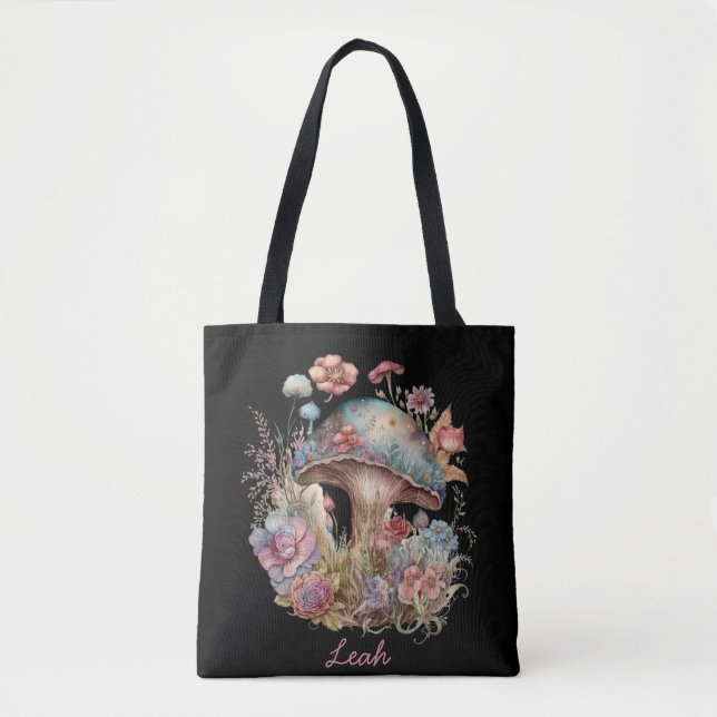 Bolso De Tela Tote de hongos florales (Anverso)