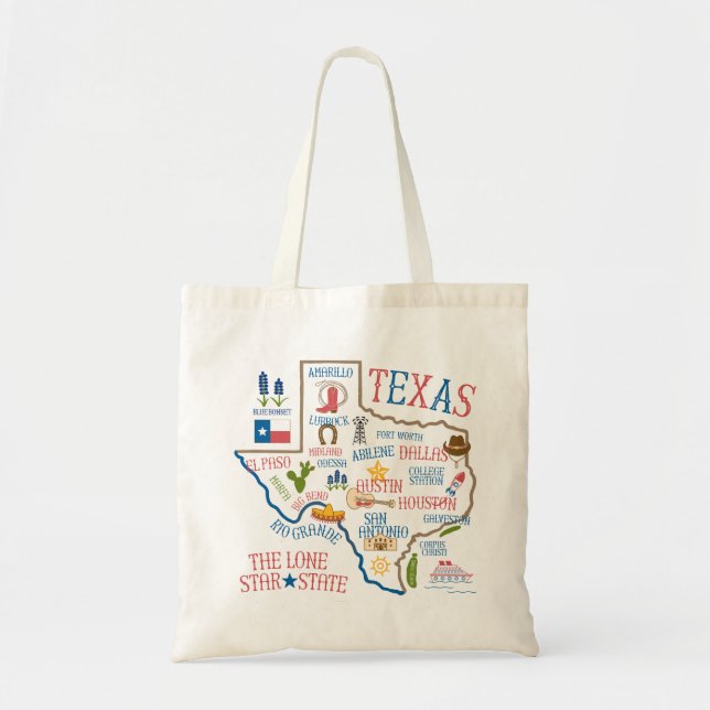 Bolso De Tela Tote de Ilustracion de monumentos del estado de Te (Frente)