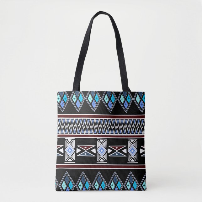 Bolso De Tela Tote de impresión azteca azul (Anverso)