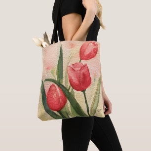 Bolso De Tela Tote de impresión general de tulipanes rosados, To