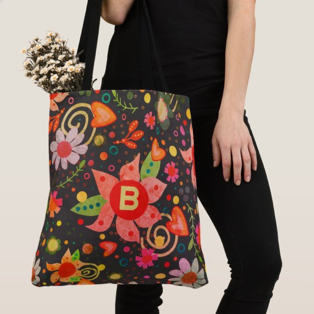 Bolso De Tela Tote de Inespiritividad del Boho Floral Inicial Re (Subido por el creador)
