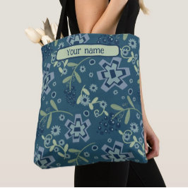 Bolso De Tela Tote de inespiritividad del patrón floral azul mod