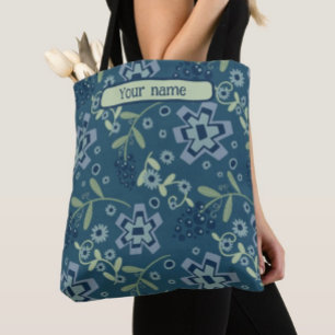 Bolso De Tela Tote de inespiritividad del patrón floral azul mod