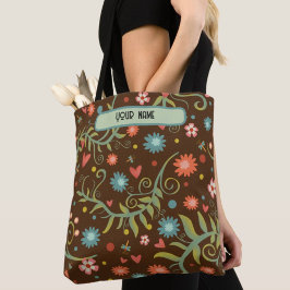 Bolso De Tela Tote de inespiritividad del patrón floral marrón m