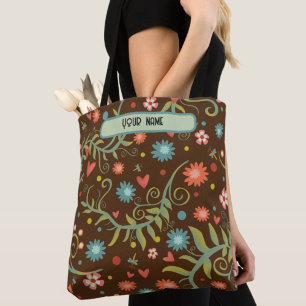 Bolso De Tela Tote de inespiritividad del patrón floral marrón m