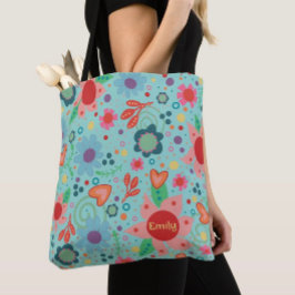 Bolso De Tela Tote de Inespiritualidad Floral Funky Fun Blue