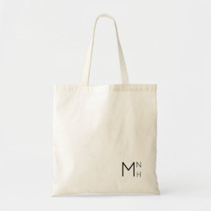 Bolso De Tela Tote de Iniciales de Monograma Simple + Minimalist