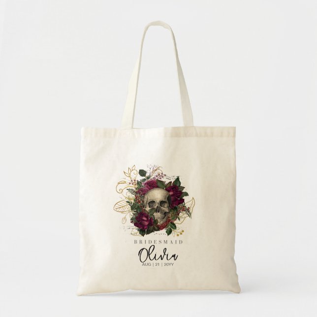 Bolso De Tela Tote de la dama de honor Gótico Skull Burgundy (Frente)