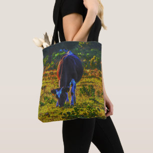 Bolso De Tela Tote de la granja de arte de la vaca texana colori