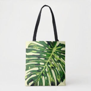 Bolso De Tela Tote de la hoja de la Monstera Tropical de la bols